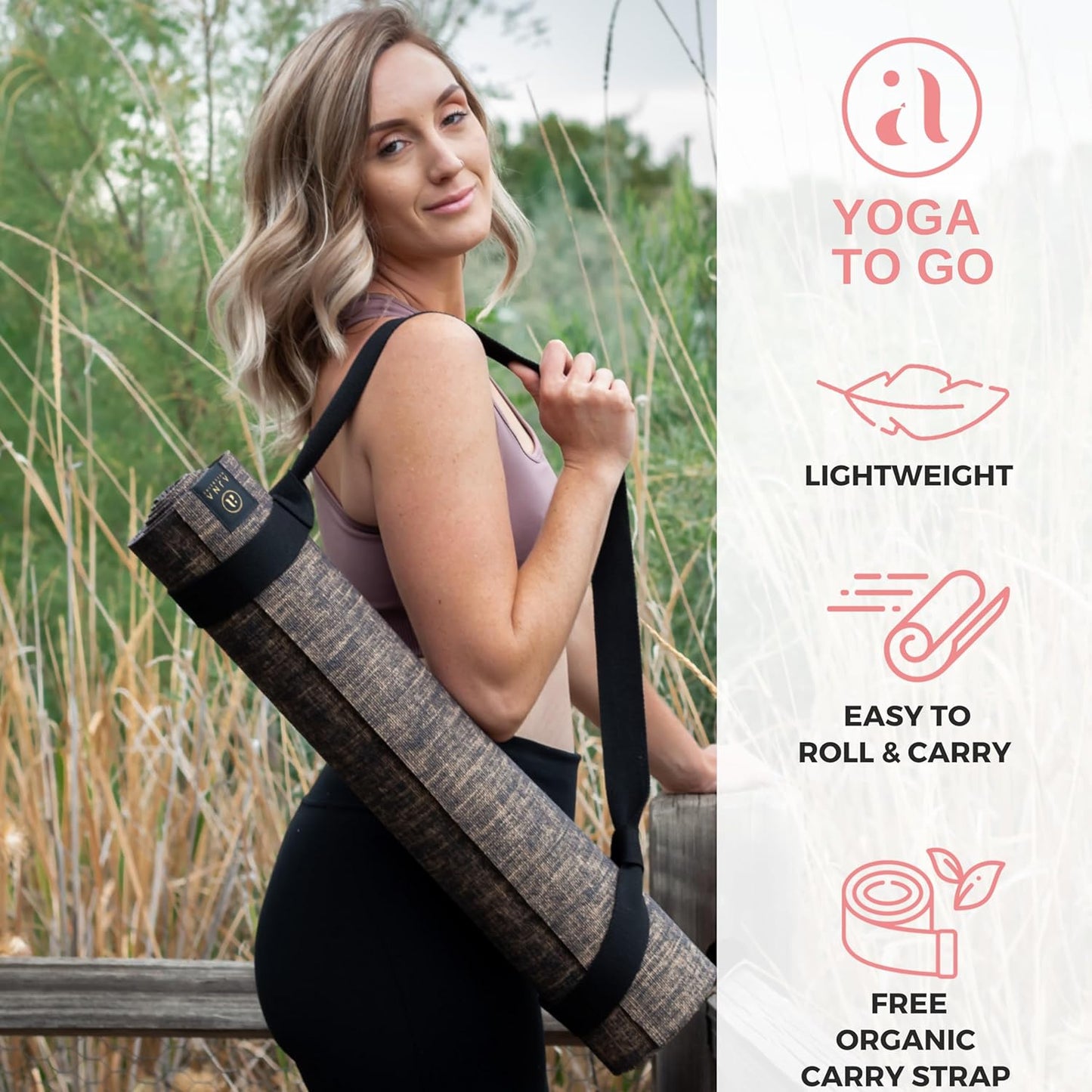 Organic Yoga Mat - Natural Jute Yoga Mats - Large Non Slip Eco Friendly Yoga Mats with Carrying Strap - Reversible Jute per - Extra Long Yoga Mat 72 Inch - 5Mm - All Types of Yoga - Vegan