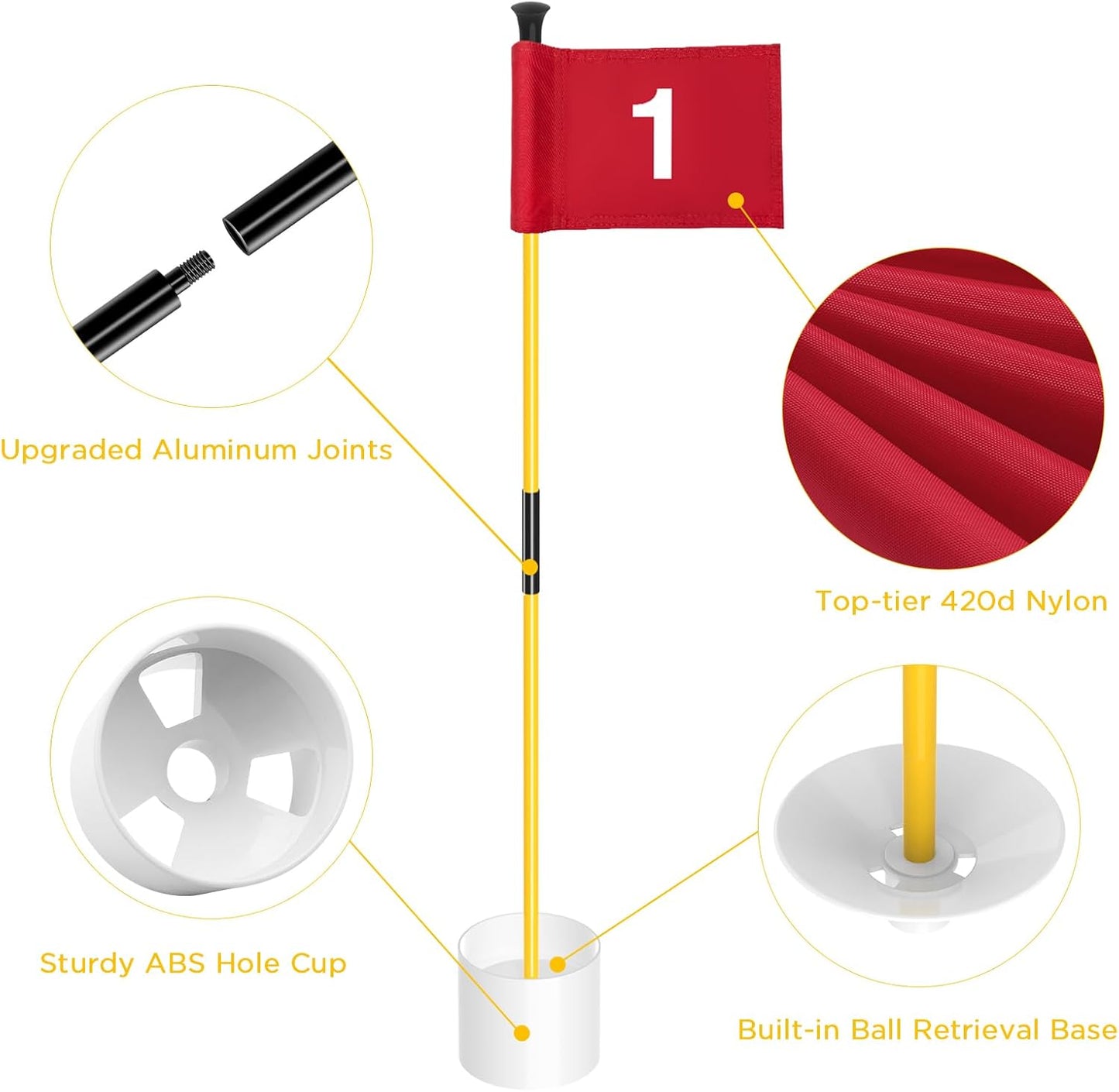 Golf Flagstick Mini, Putting Green Flag for Yard, All 3 Feet, Double-Sided Numbered Golf Flags, Golf Pin Flag Hole Cup Set, Portable 2-Section Design, Gifts Idea