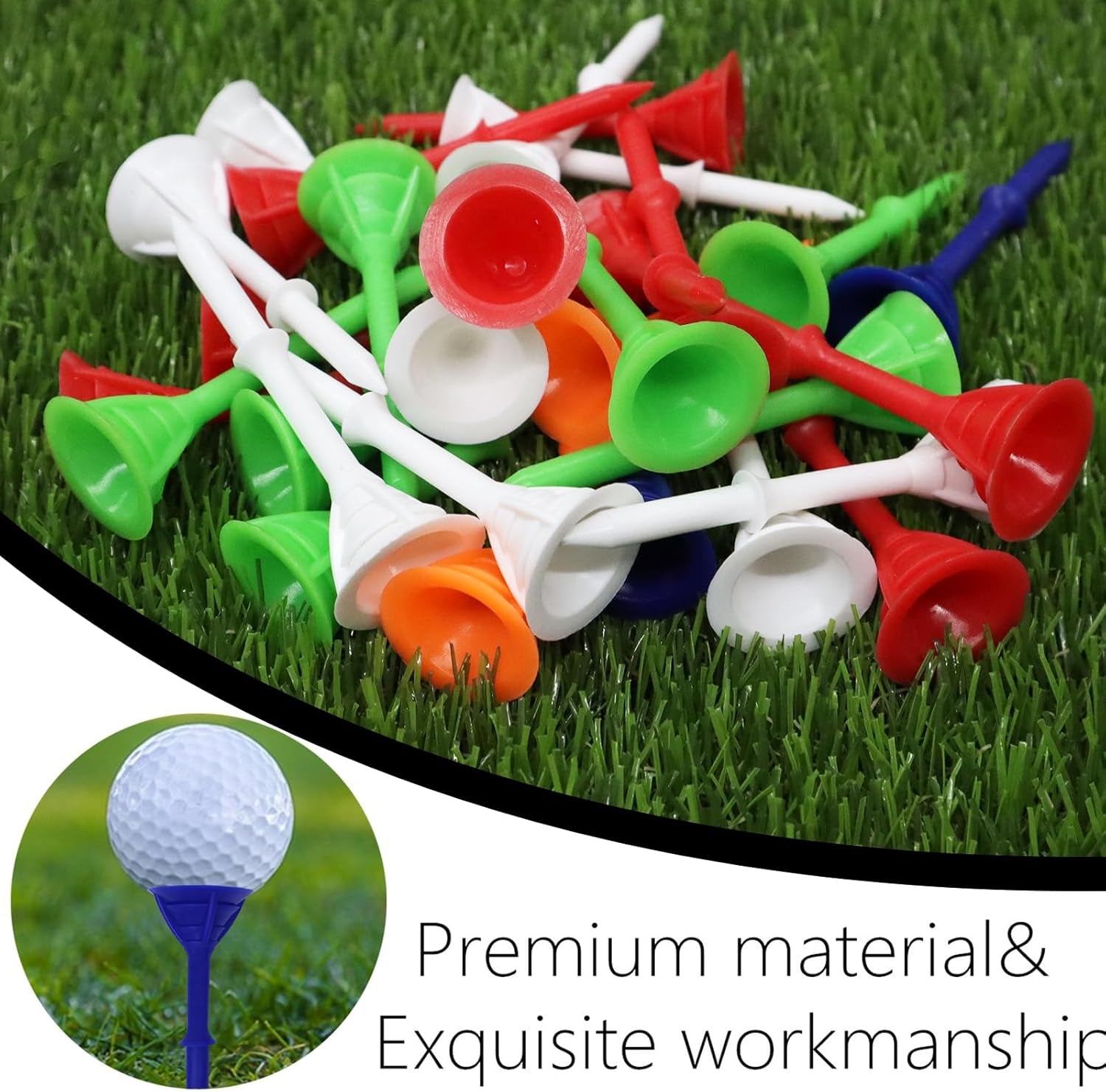 Golf Tees Plastic 3 1/4 Inch Upgrade Unbreakable Bulk 30 Pack Reduce Friction Side Spin Durable Stable 83 Mm Long Tee for Golfer Practice