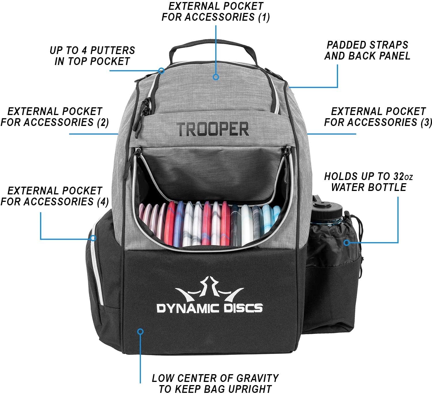 Trooper Disc Golf Bag | Large Frisbee Bags with 18+ Discs Capacity | Lightweight & Durable Backpack | Great Gifts or Disc Golf Accessories for Men | Ideal for Beginners & Pro Players