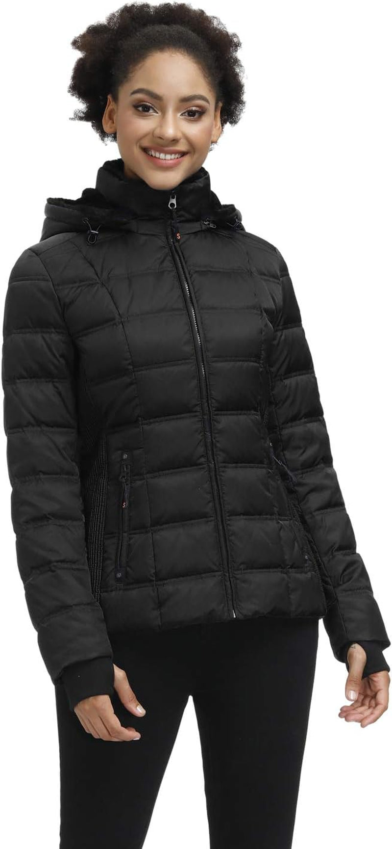 Women down Puffer Jacket with Hood Hooded Winter down Puffer Coat for Women with Faux-Fur Hood & Collar