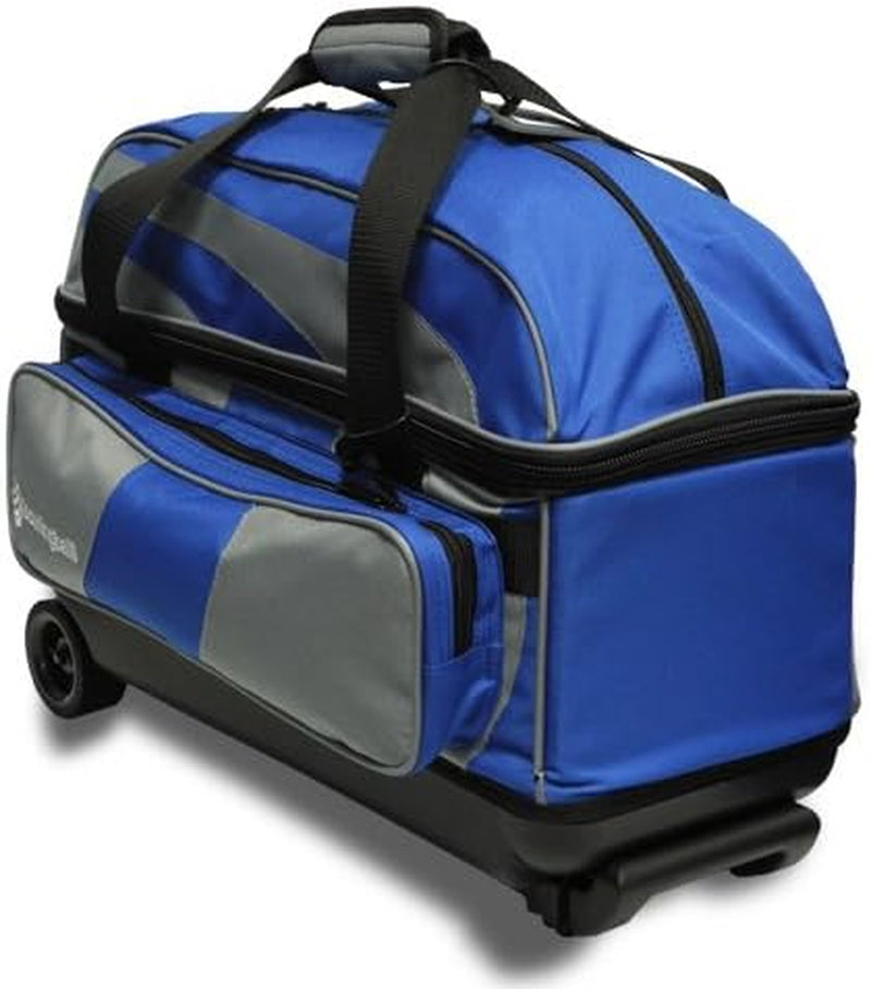 Deluxe Double Roller 2 Ball Bowling Bag with Large Separate Shoe Compartment (Up to 2 Pairs of Shoes) and Accessory Pockets, Sturdy Square Handle - Extends to 40" - Pro Options Available