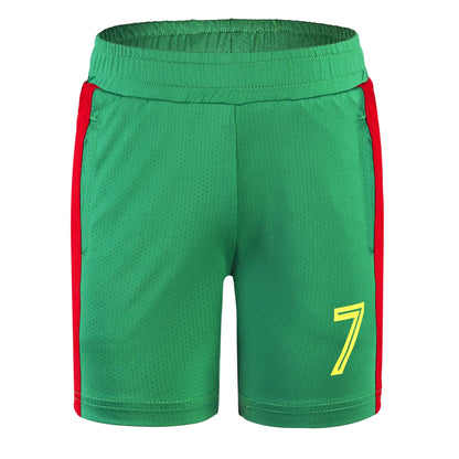 Youth Unisex Portugal Soccer Jersey Ronaldo Short Sleeve No.7 Uniform 2 Piece Sets (14Y)