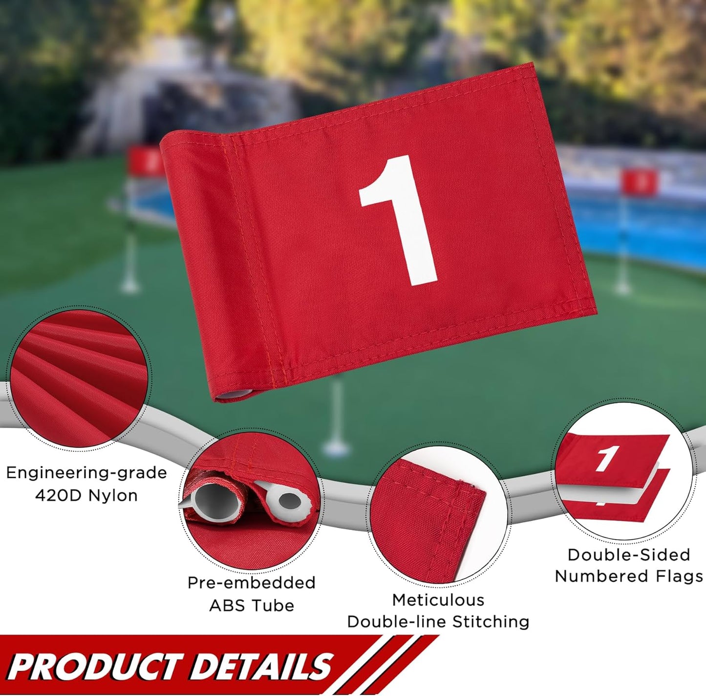 Golf Flagstick Mini, Putting Green Flag for Yard, All 3 Feet, Double-Sided Numbered Golf Flags, Golf Pin Flag Hole Cup Set, Portable 2-Section Design, Gifts Idea