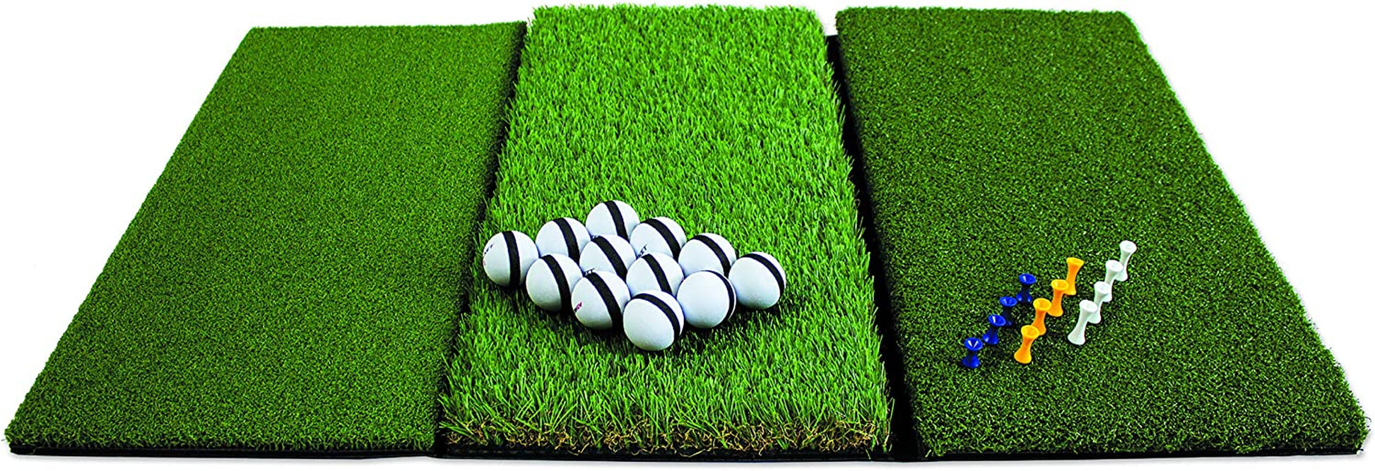 Rukket Tri-Turf Golf Hitting Mat Attack, Portable Driving, Chipping, Training Aids for Backyard with Adjustable Tees and Foam Practice Balls