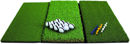 Rukket Tri-Turf Golf Hitting Mat Attack, Portable Driving, Chipping, Training Aids for Backyard with Adjustable Tees and Foam Practice Balls