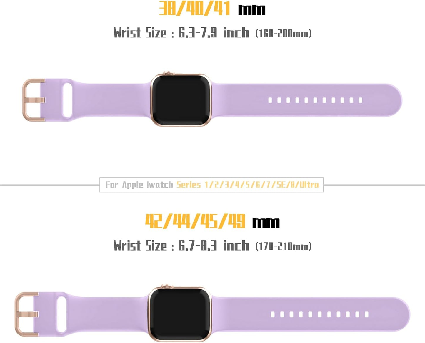 Sport Band Compatible with Apple Watch Bands 49Mm 46Mm 45Mm 44Mm 42Mm 41Mm 40Mm 38Mm, Soft Silicone Wristband Strap with Classic Clasp for Iwatch Series 10 9 Ultra SE 8 7 6 5 4 3 2 1 for Women Men