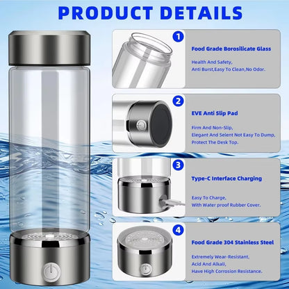 Purify Hydrogen Water Bottle Generator,Rechargeable Hydrogen Water Bottle with SPE/PEM Technology