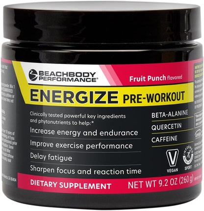 Energize Pre Workout Powder - Beta-Alanine, Quercetin & Low-Dose Caffeine Formula for Enhanced Energy & Focus, Increase Energy & Endurance Supplement, Fruit Punch, 40 Servings