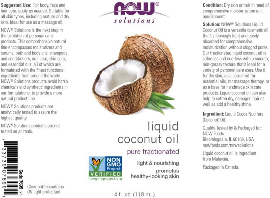 Solutions Liquid Coconut Oil - Lightweight and Nourishing Formula for Healthy Skin and Hair, 4 oz