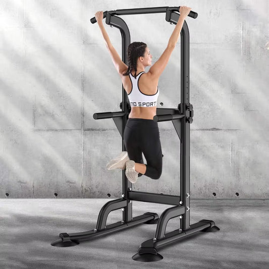 Adjustable Height Power Tower Dip Station and Pull-Up Bar for Home Gym Strength Training