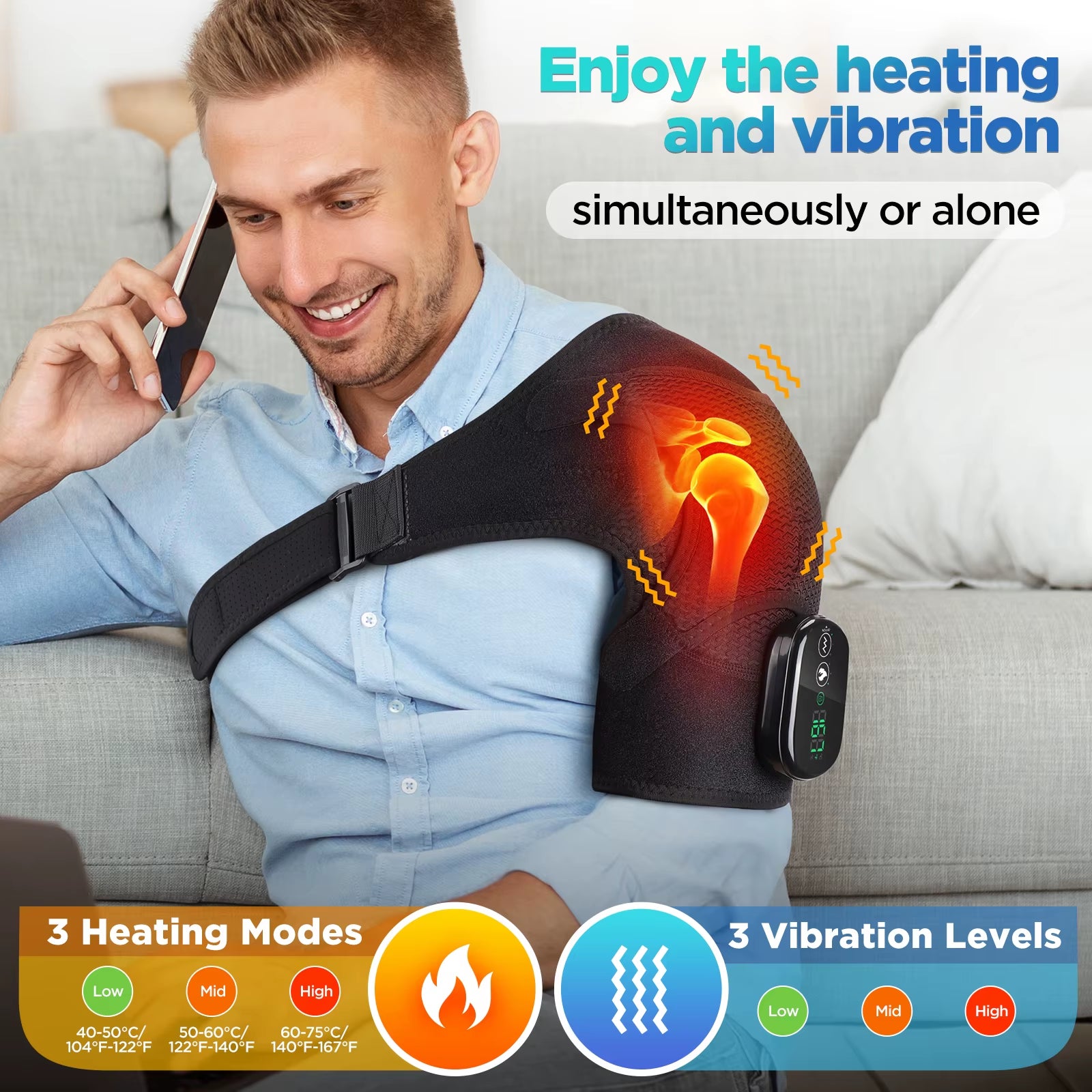 Heated Shoulder Massager Machine Eletric Vibration Heating Shoulder Massage Heater Belt Arm Hand Muscle Relaxation Pad Warmer