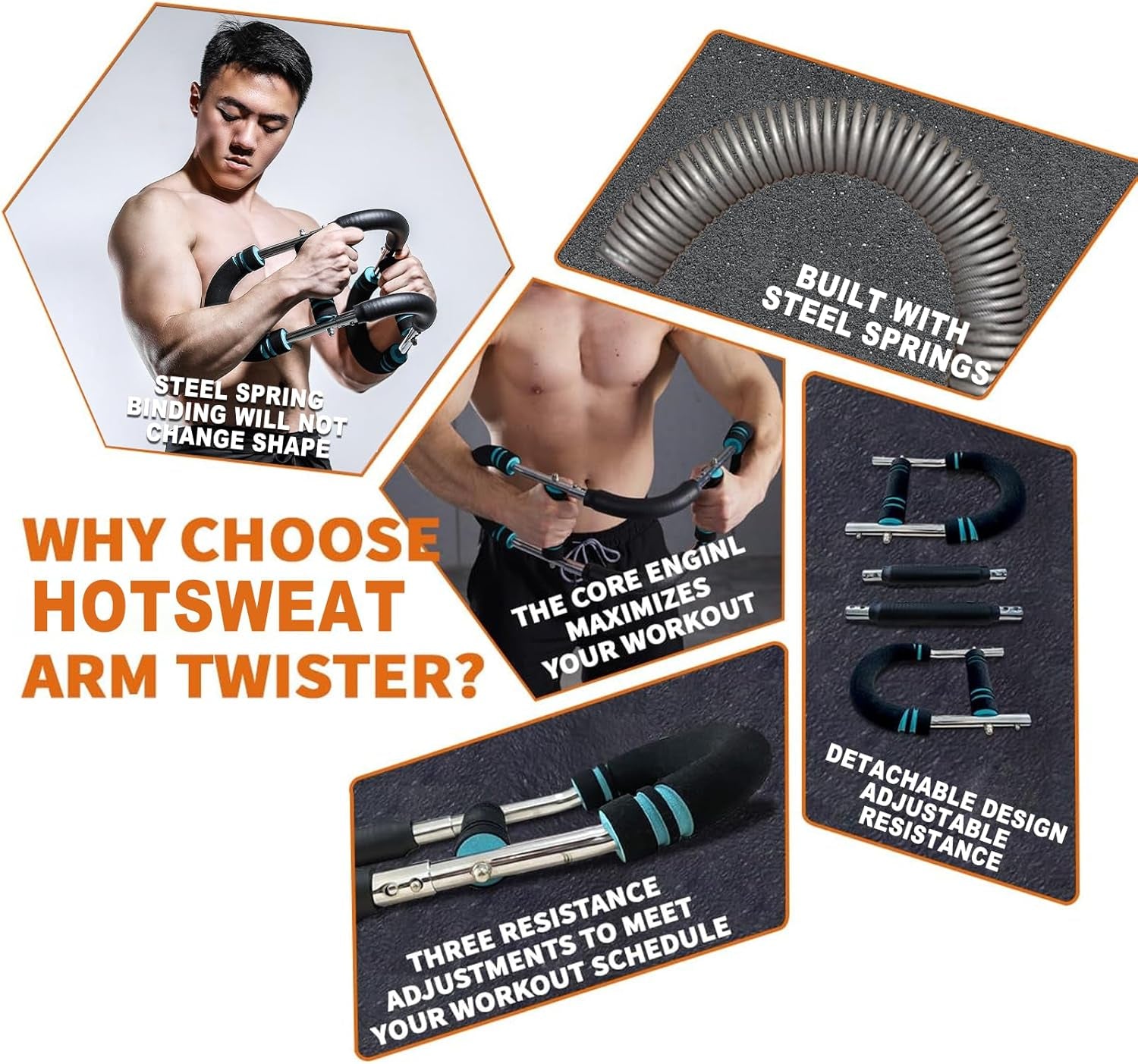 Twister Arm Exerciser Chest Workout,Portable Power Twister Bar,Muscular Strength Enhancer,Thigh Master Trainer Men,At Home Fitness Equipment