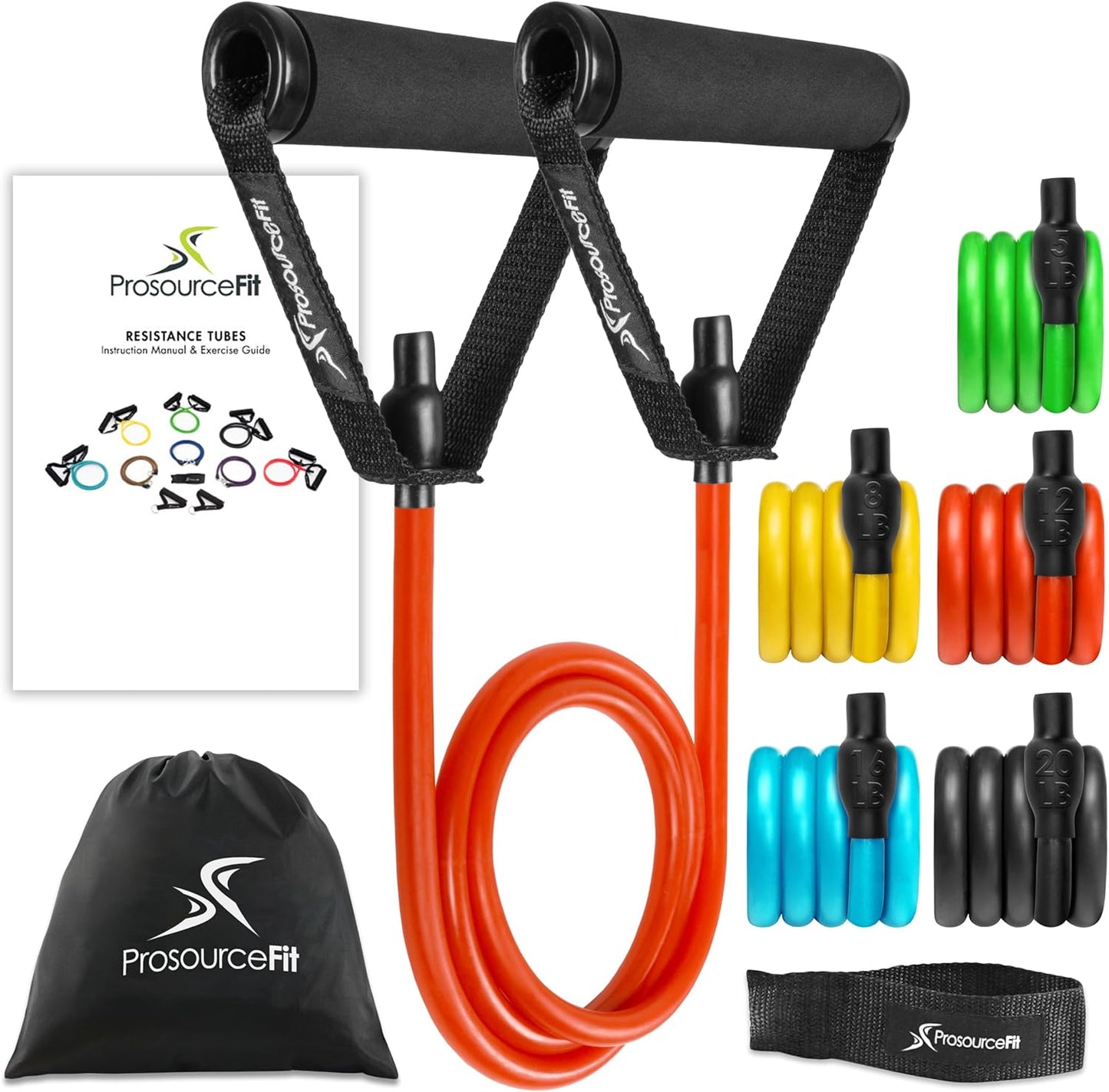 Premium Heavy Duty Tube Double Dipped Latex Xtreme Stackable Resistance Bands Set 20 to 50 LB with Door Anchor and Exercise Chart Full-Body Exercises and Home Workouts