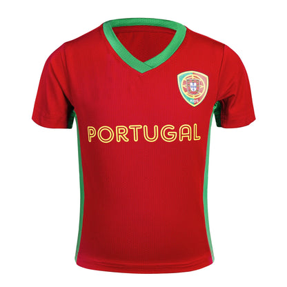 Youth Unisex Portugal Soccer Jersey Ronaldo Short Sleeve No.7 Uniform 2 Piece Sets (14Y)